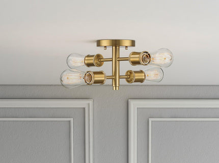 Ephemeral - 4 Lights Semi Flush Mount Ceiling Pendant - Antique Brass / Clear / Gold