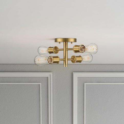 Ephemeral - 4 Lights Semi Flush Mount Ceiling Pendant - Antique Brass / Clear / Gold