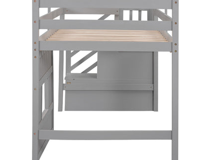 Loft Bed With Storage Staircase, Window & LED Light