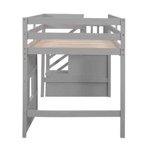 Loft Bed With Storage Staircase, Window & LED Light