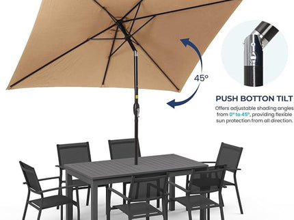 Rectangular Patio Umbrella With Crank Tilt, Polyester UV-Resistant Canopy