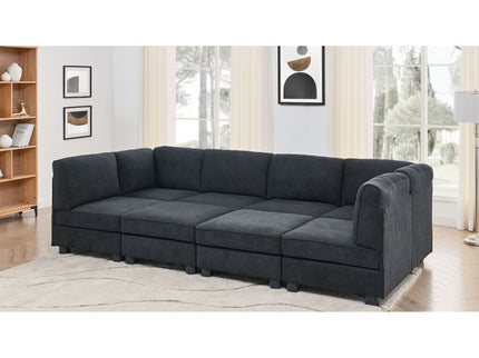Upholstered Modular Sectional, Customizable Layout, Removable Cushions - Black