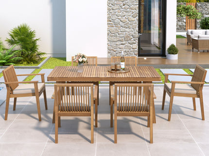 7 Piece Patio Furniture Set Acacia Wood Table And 6 Heavy Duty Cushioned Chairs