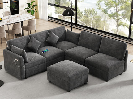 Sectional Sofa Modular U-Shaped With Ottoman & USB Ports