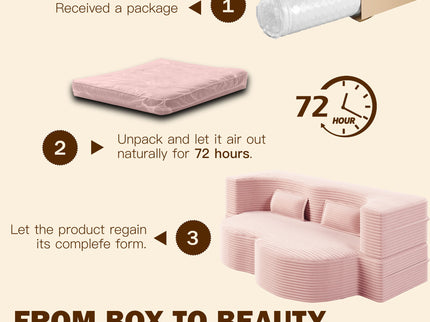 Modern Floor Sofa With 2 Pillows, Convertible Twin Size Folding Mattress For Living Room