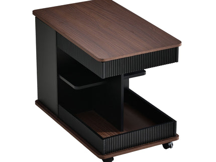 Adjustable End Table With Wheels, 360°Rotating Top And Storage Space