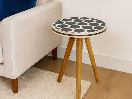 Inlay Bone Tripod Stool - Beige / White