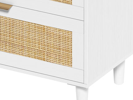 Rattan Dresser With 6 Drawers, Wooden Legs & Metal Handle
