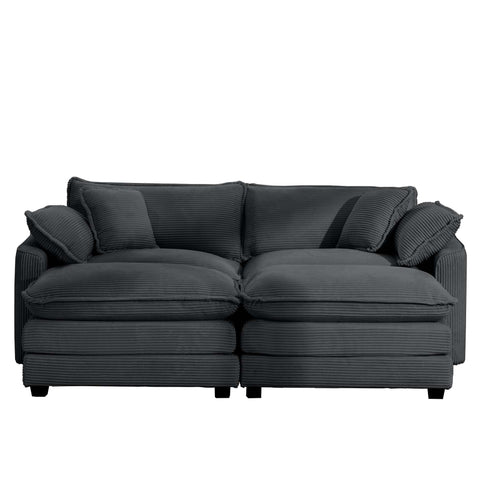 Modular Oversized Cushion Sofa With Ottoman, Low Back, Deep Seating Sofa Set