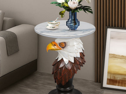 Eagle Head Accent Table, Animal Statue End Tables For Living Room - Brown / Antique White