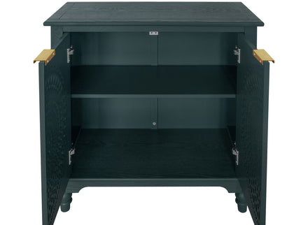 Hollow Carved 2 Door Accent Cabinet With Adjustable Shelf, Sideboard Buffet For Entryway, Living Room Or Bedroom - Blackish Green