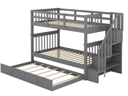 Stairway Bunk Bed With Storage And Guard Rail For Bedroom