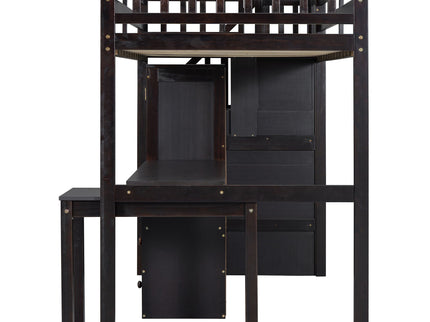 Loft Bed With Stairs, Bookshelf, Drawers, Desk & Wardrobe, Space Saving Multifunctional Furniture