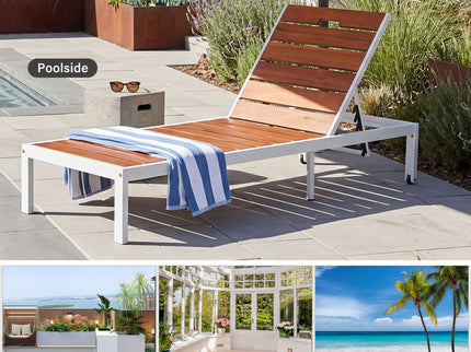 Outdoor Chaise Pool Lounge Chairs With Adjustable Backrest - Brown / White