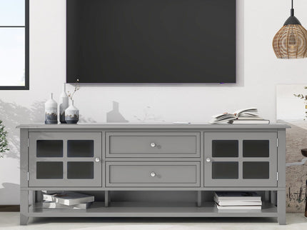 TV Stand, Entertainment Center With Dual Drawers And Hidden Storage, Cabinet With Soft Closing Doors And Sleek Panel Design