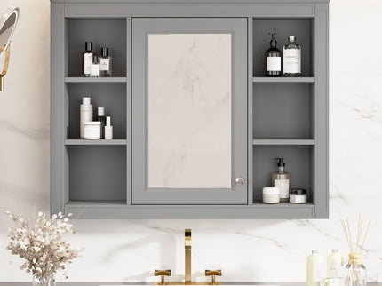 Wall Mounted Medicine Cabinet With Mirror, Storage Cabinet Featuring 6 Open Shelves And Adjustable Interior