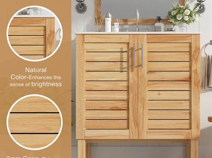 Bathroom Vanity With Ceramic Sink, Freestanding Cabinet - Antique Natural / Brown