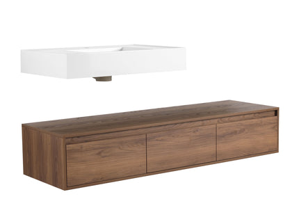 Modern Wall Mounted Bathroom Vanity With Resin Sink And Soft Close Drawer - Brown Ebony