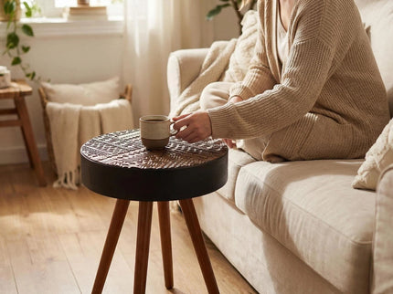 Round Coffee Table With Carved Top For Living Room