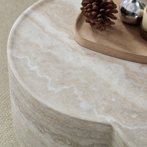 Clover Round Coffee Table With Open Storage - Marble