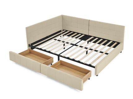 Upholstered Storage Tufted Bed Frame With Backrest And Armrests