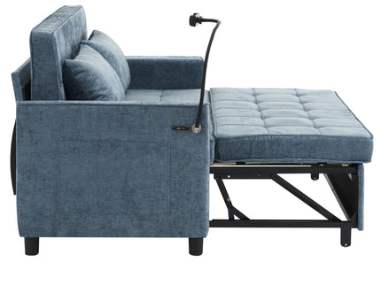 Pull-Out Sleeper Sofa With Reversible Backrest Cushion, Side Pockets, 2 USB Ports And A Phone Holder For Living Room