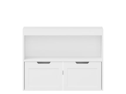 Book Organizer With Large Drawers And Open Shelves, Toy Storage Cabinet With Removable Wheels And Rounded Edges - White
