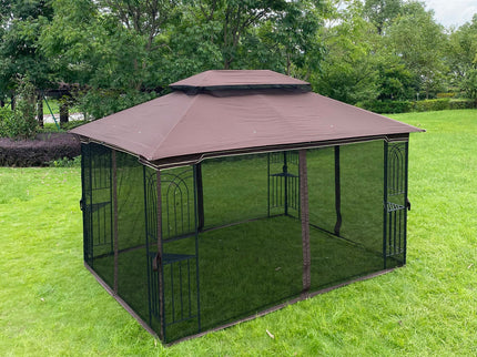 13 0 Outdoor Patio Gazebo Canopy Tent With Ventilated Double Roof And Mosquito Net (Detachable Mesh Screen On All Sides) Suitable For Lawn Garden Backyard And Deck Top - Brown