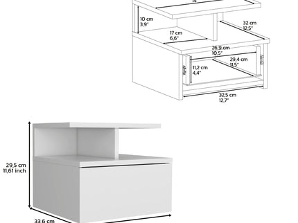 Floating Nightstand Wall Mounted With Single Drawer And 2 Tier Shelf - White