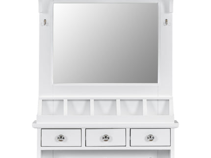 Floating Makeup Vanity With Big Mirror, Wall Mounted Storage Vanity With Drawers, Pockets & Hooks, Space Saving Decorative Home Organizer - White