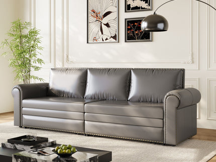 3 In 1 Convertible Sleeper Sofa With Nailhead Trim & Rolled Arm