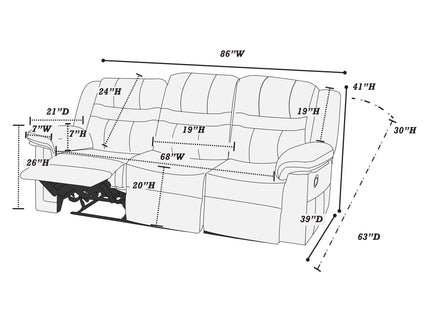 Power Reclining Sofa With USB Port Upholstered Pillow Arms And Headrest - Brown