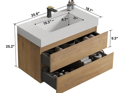 Alice - Bathroom Vanity With Sink, Large Storage Wall Mounted Floating Bathroom Vanity For Modern Bathroom