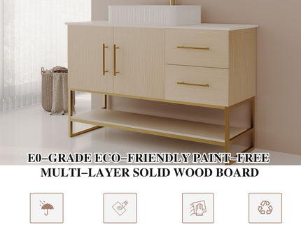 Bathroom Vanity With Vessel Sink Accent Free Standing Cabinet - Ameican White Oak / Gold / White