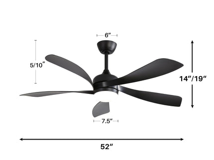 52" Low Profile Ceiling Fan With Remote Control Lights DC Motor For Patio Living Room - Black