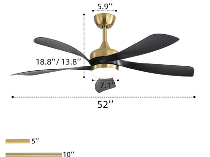 52" Indoor Ceiling Fan With 3 Color Dimmable LED Light Blades, Reversible DC Motor, Remote Control