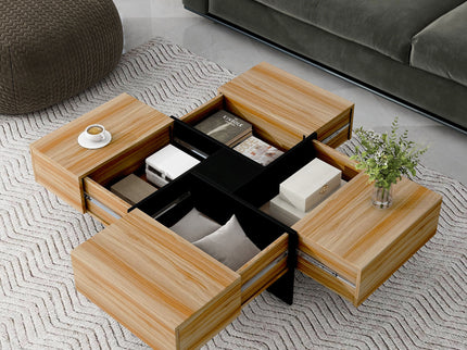 Wallace - Coffee Table With 4 Hidden Storage Compartments - Brown