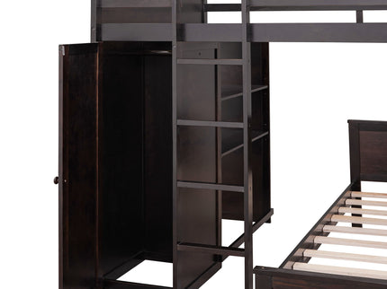 Loft Bed With A Twin Size Standalone Bed, Shelves, Desk, And Wardrobe
