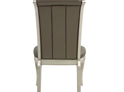 Rectangle Dining Table With Glass Top And 6 Tufted Back Chairs - Gray / Silver