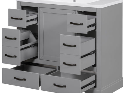 Modern Bathroom Vanity With Sink, 6 Drawers, Adjustable Shelf