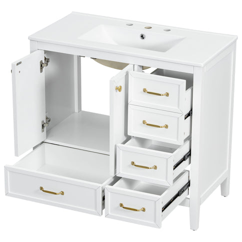 Elegant Vintage Bathroom Vanity With Sink And Soft Closing Door, 4 Drawers Of Different Sizes Frame
