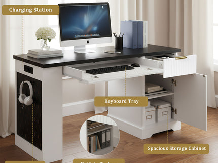 Modern Fluted Office Desk With Storage Cabinet