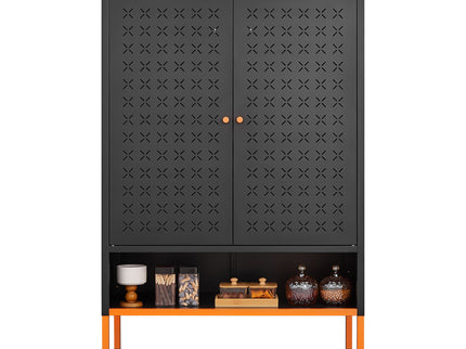 Grid Double Door Shoe Cabinet With Adjustable Compartments And Moisture-Proof Design In Metal