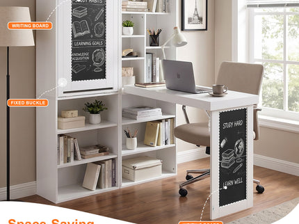 Folding Desk With Storage, Foldable Convertible Writing Table With Blackboard And Shelves For Home Office