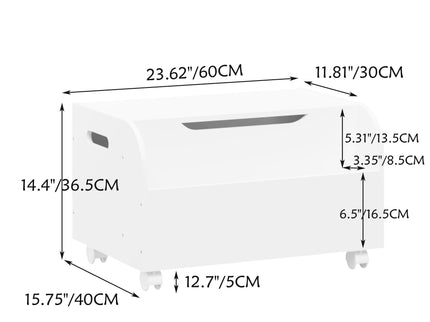 Toy Box With 4 Universal Wheels, Kids Playroom Storage Organizer With Front Bookshelf, Flip Top Lid, Safety Hinge - White