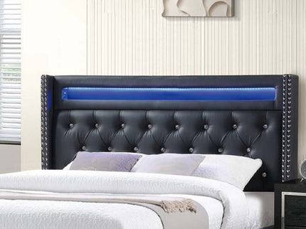 Modern Bed With LED Lights, Charging Port, Tufted Headboard