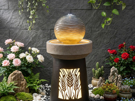 Outdoor Water Fountain, Warm LED Light - Brown