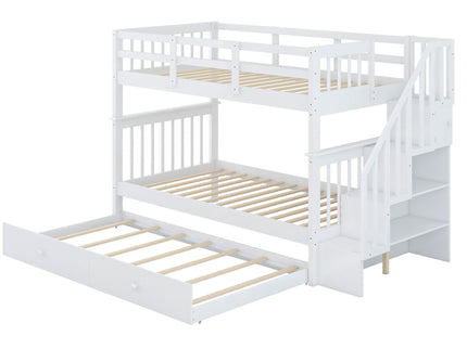 Stairway Bunk Bed With Storage And Guard Rail For Bedroom