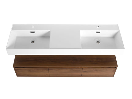 Contemporary Wall Mounted Bathroom Vanity With Dual Resin Sink And Soft Close Drawer