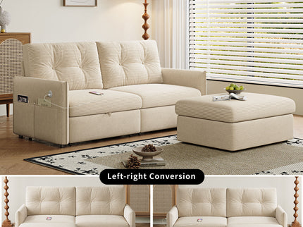 Sleeper Sofa, Expandable Sectional With Ottoman For Living Room